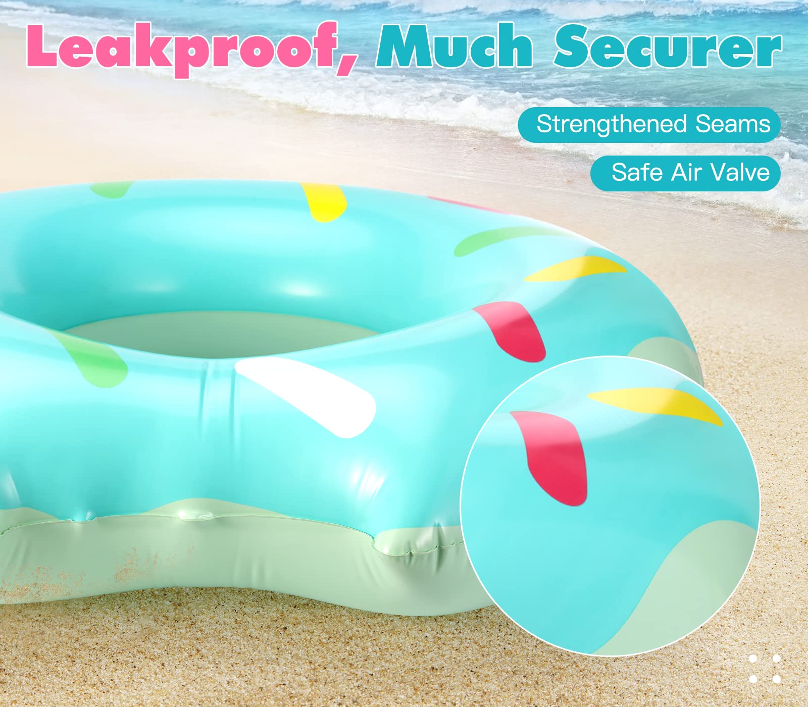 HeySplash Pool Inflatables, 2 Pack Donut Inflatables Rubber Rins for Adults Inflatable Pool Toys Swimming Rings Pool Floats - Image 4