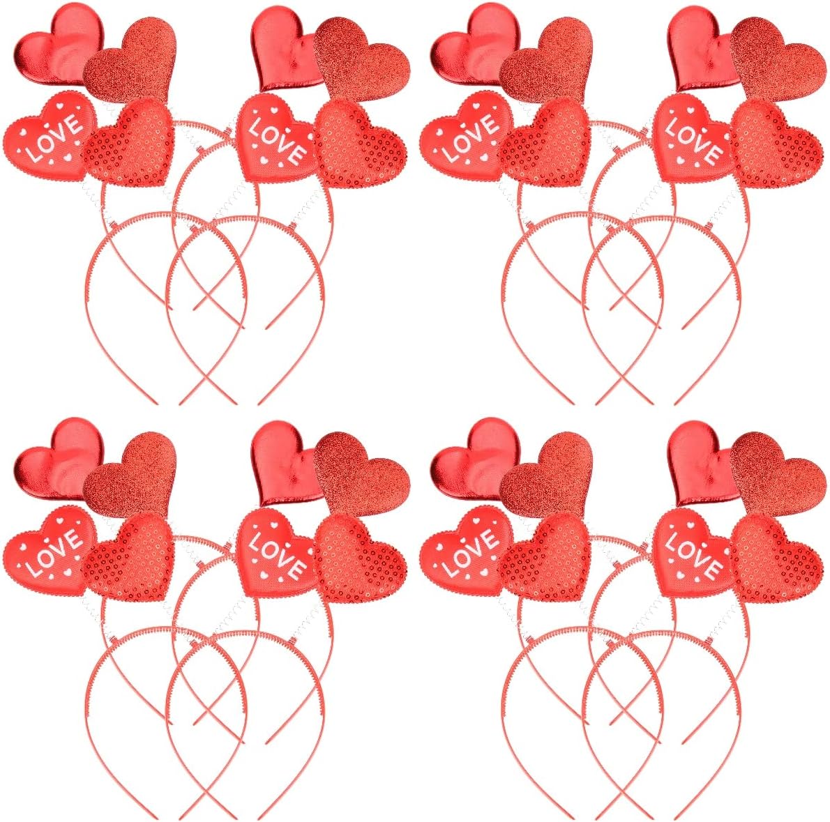 Beaupretty Heart Headband Love Sequin Head Boppers Headpieces Glitter Women Hair Accessoires for Valentines Day Wedding 16pcs