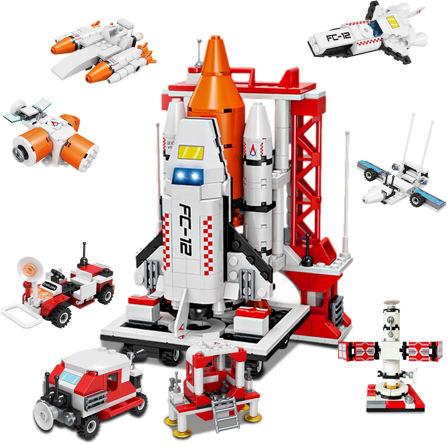 OTONOPI Space Exploration Shuttle Toys for 6 7 8 9 10 11 12 Year Old Kids 8-In-1 Aerospace Building Kit Toy with Rocket Launcher Space Shuttle Space Base Station Space Capsule Satellite Gift (667 PCS)