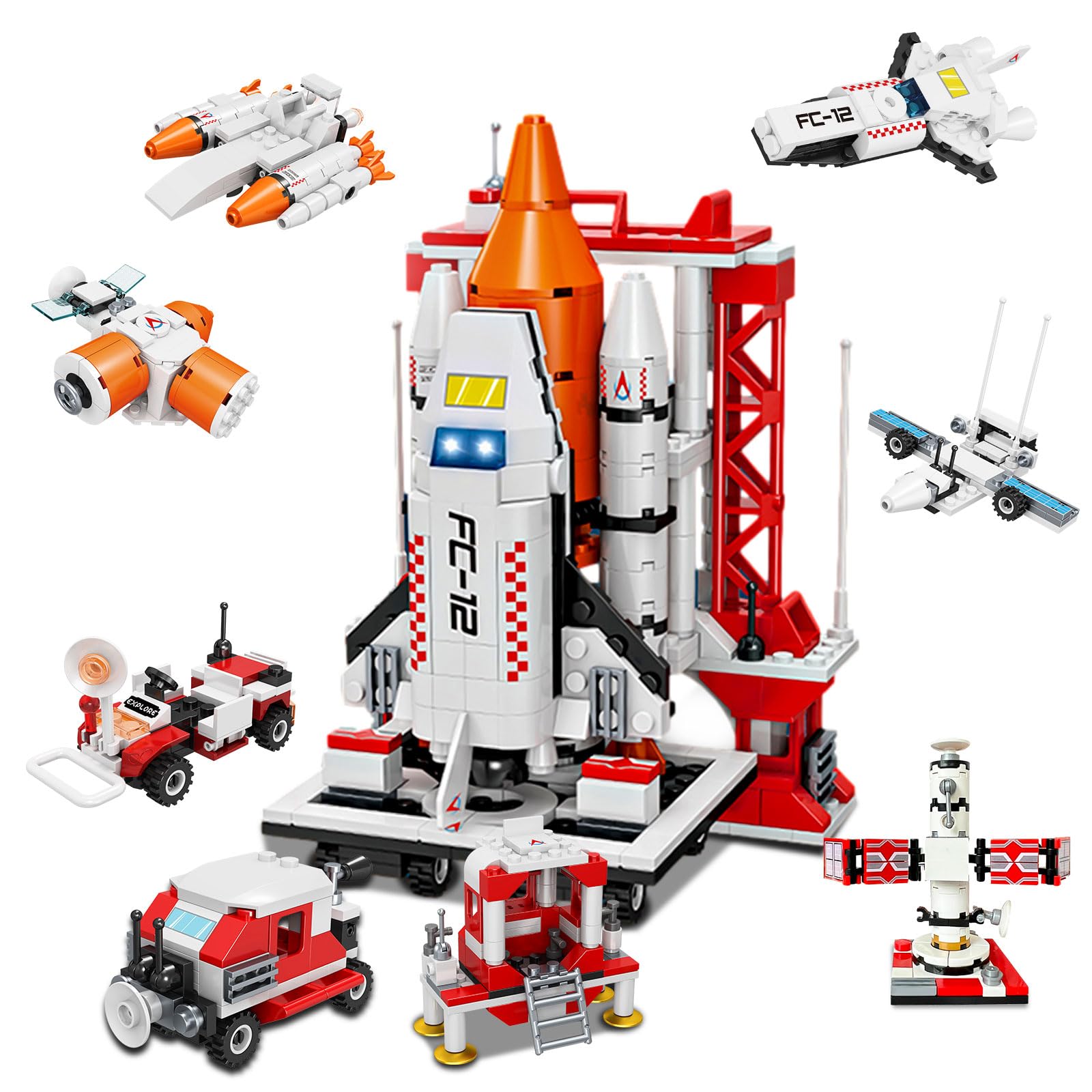 OTONOPI Space Exploration Shuttle Toys for 6 7 8 9 10 11 12 Year Old Kids 8-In-1 Aerospace Building Kit Toy with Rocket Launcher Space Shuttle Space Base Station Space Capsule Satellite Gift (667 PCS)