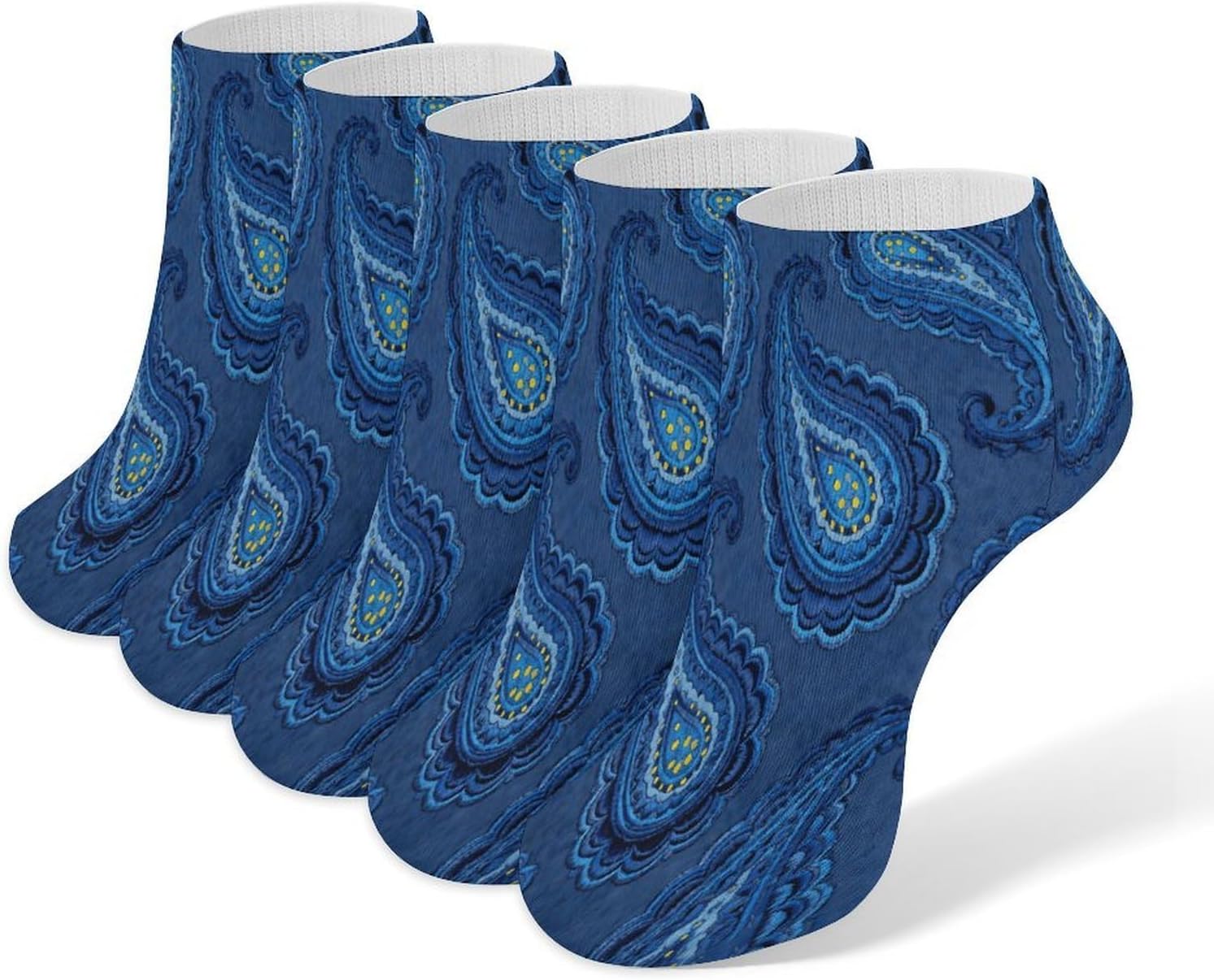 Royal Blue Paisley Crew Sock for Men Women Funny Novelty Socks Athletic Ankle Socks Comfort Soft Low Cut Tab Sock 5 Pairs