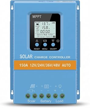Solar Charge Controller 150A 12V 24V 36V 48V Intelligent Recognition LCD Display Battery Intelligent Regulator Maximum 100V Input Dual USB for Lead Acid/Lithium Battery SA150A