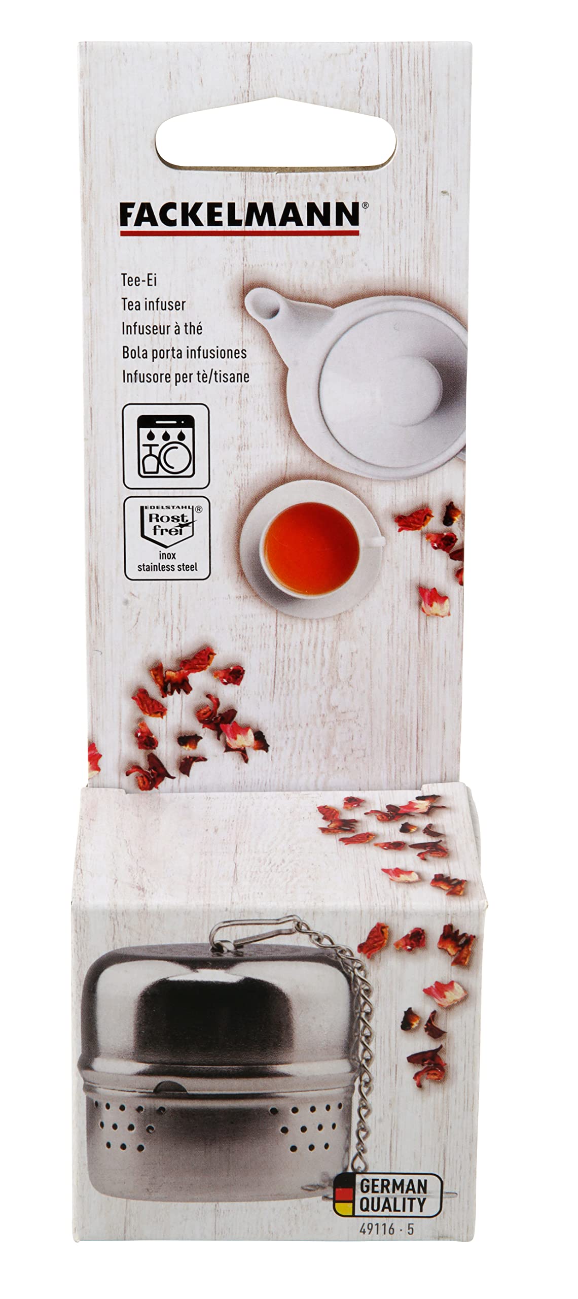 FACKELMANN Bola Porta Infusiones con cadena para Té e Infusionador de Te , Infusores de te acero inoxidable, plateada, 3,7x3,7x4cm, 1ud.