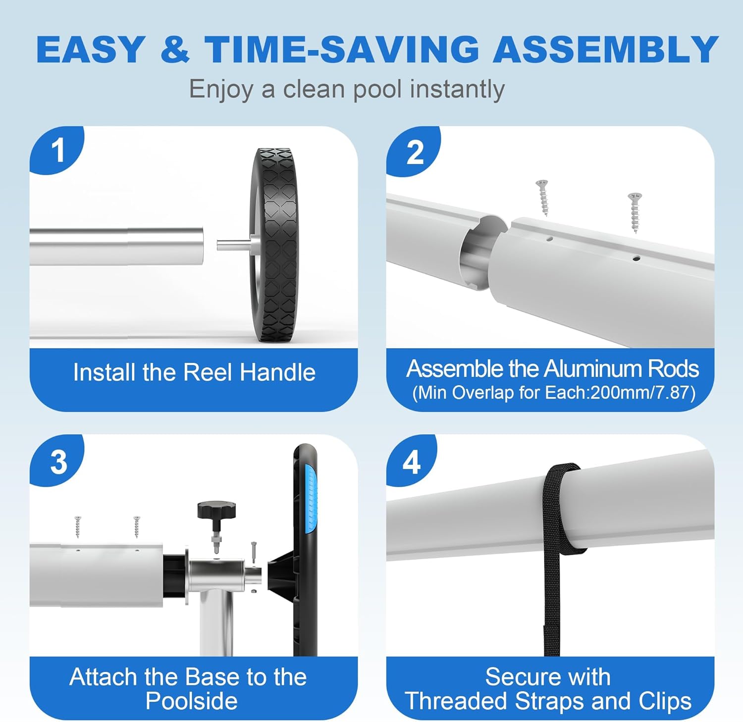 Aluminum Solar Pool Cover Reel System – Adjustable Frame Fits 14-22Ft Inground Pools, Single-Handle Hand Crank Operation, Heavy-Duty Rust-Resistant Construction for Easy Solar Blanket Roll-Up