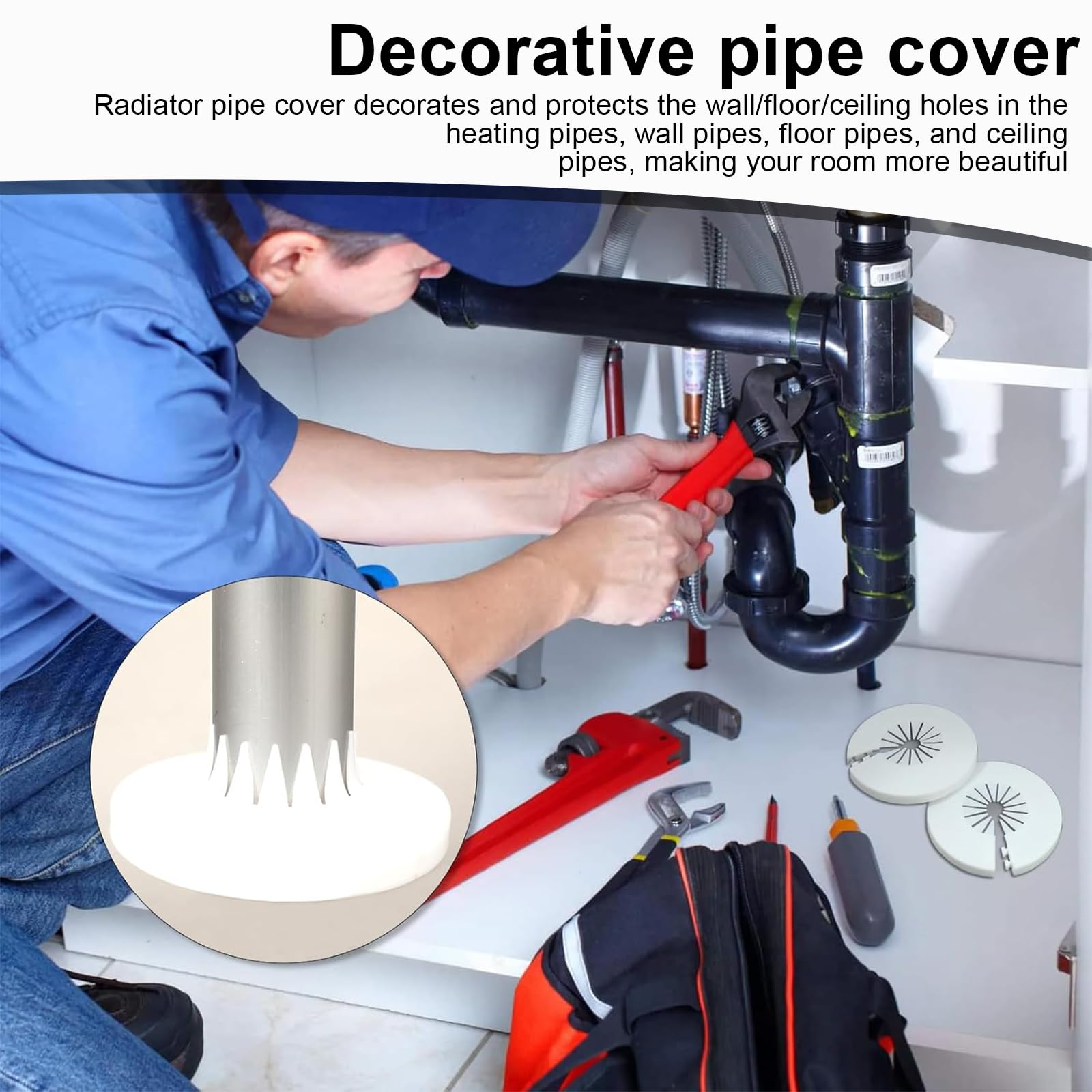 Rosette per Termosifoni, 8 Pezzi Copri Tubi Termosifoni, Bianco Copritubo Termosifone, a Scatto Copritubi Decorativi, Copritubo Riscaldante, per Tubi da 16/20/25 mm