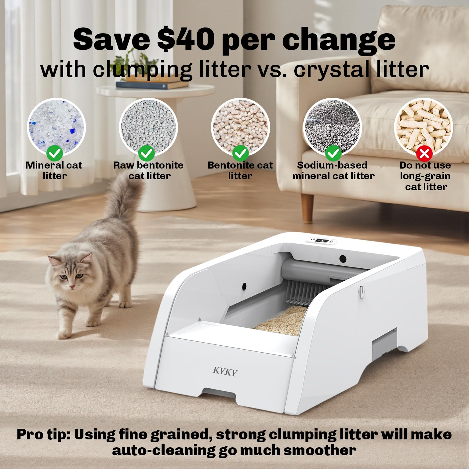 S6 Self Cleaning Litter Box, Upgraded Automatic Cat Litter Box Self Cleaning That Can Use Clumping Cat Litter, Open Design with Cats Taking to It Immediately, Anti Pinch and Odorless(Light Gray) - image 6