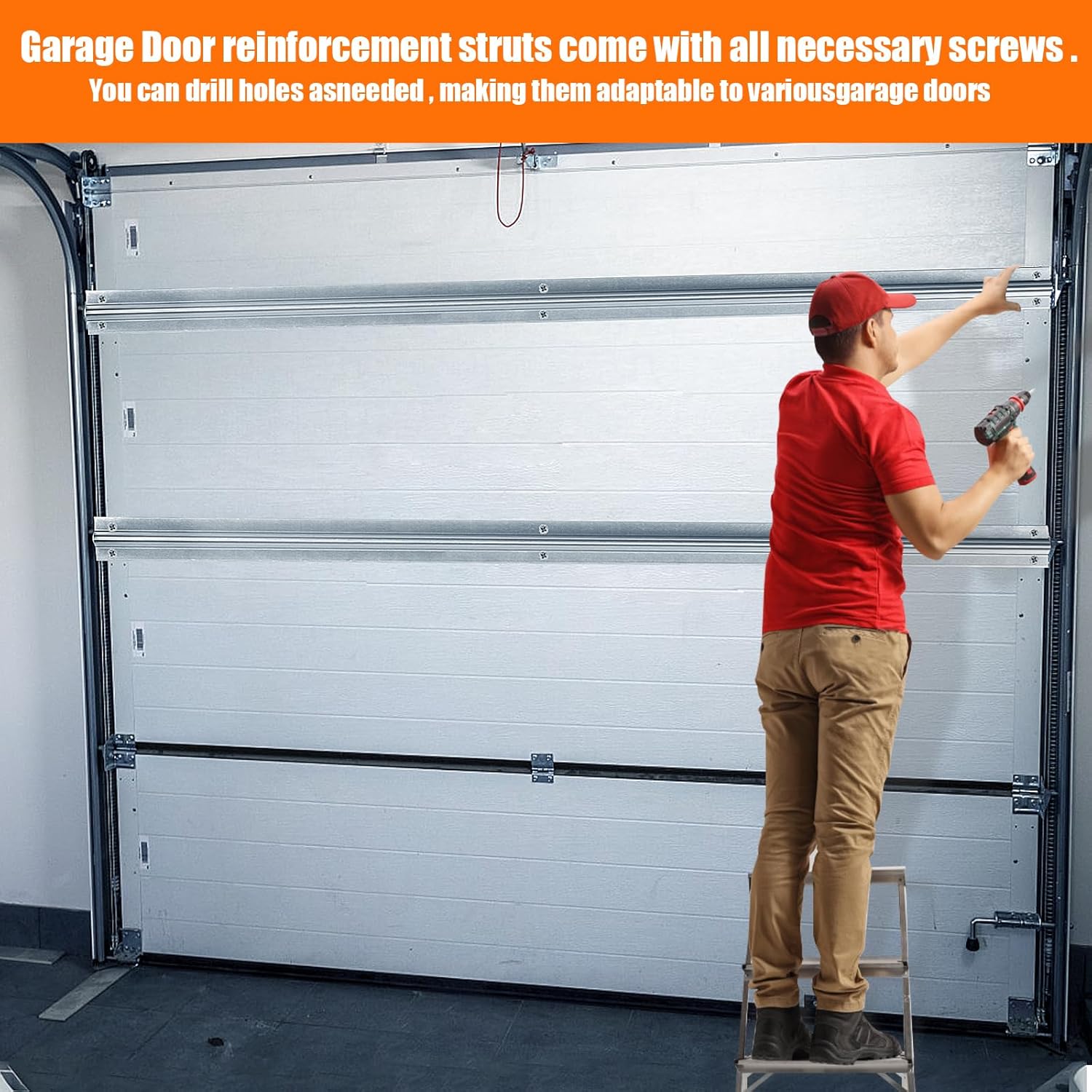 1 Set of 9FT Garage Door Strut Support Brace,9' Reinforcement Steel Hurricane Strut Beams,Heavy Duty,20# Thick Steel,Screws Included