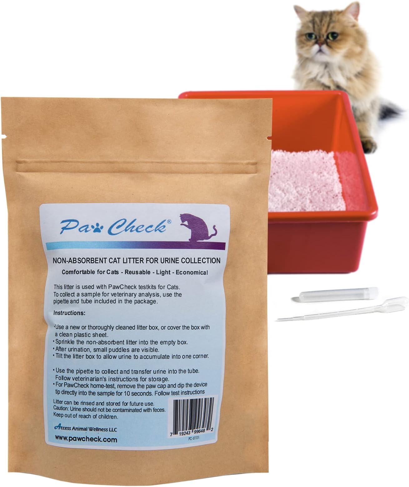 PawCheck Cat Litter for Urine Collection - Reusable and Non-Absorbent Cat Urine Collection Home Kit Intended to Monitor Cat Health