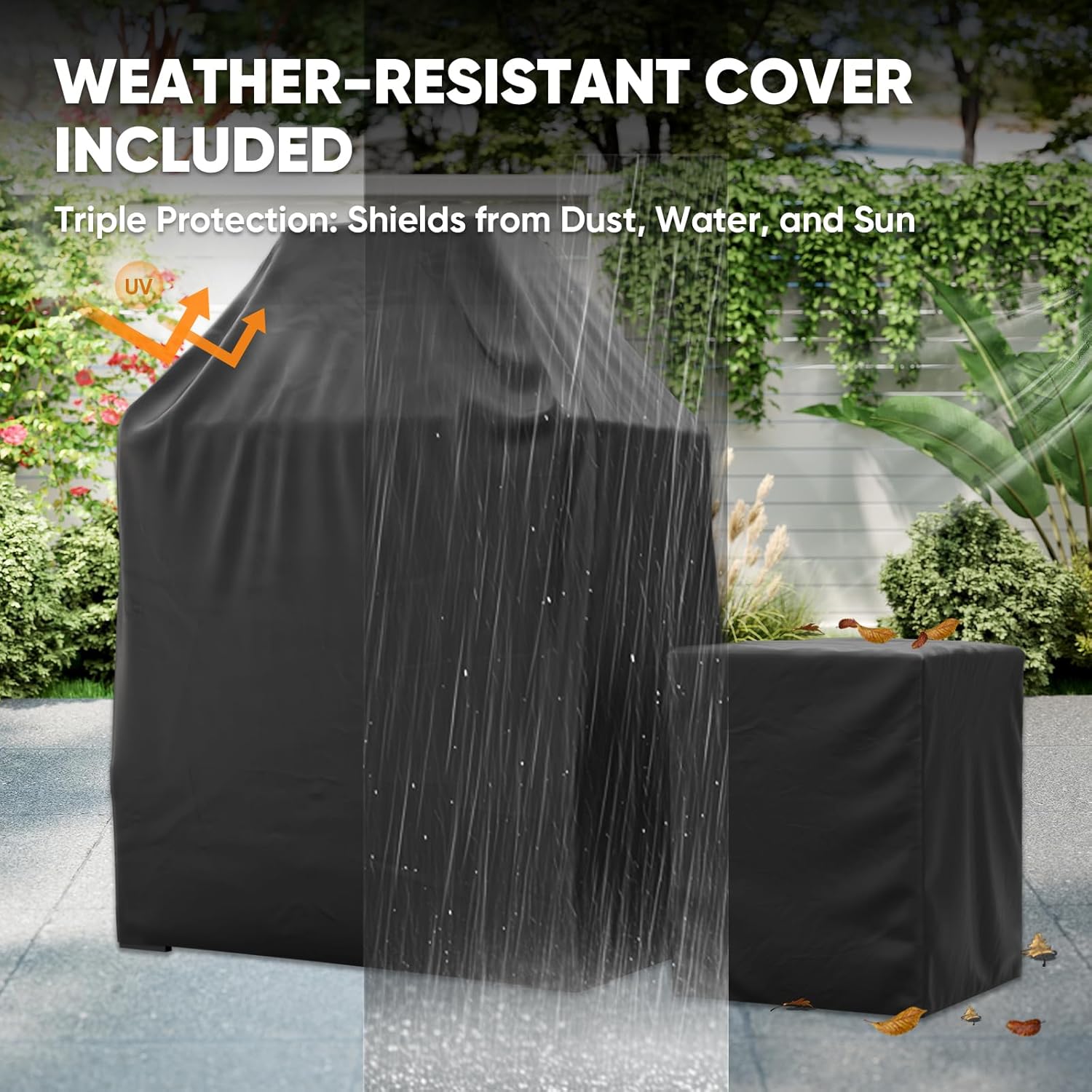 35’’ Smokeless Outdoor Propane Fireplace with Tank Storage & Mesh Door, CSA Certified 50,000 BTU Patio Fire Pit with Cover for Garden, Backyard and Patio, Black/Beige