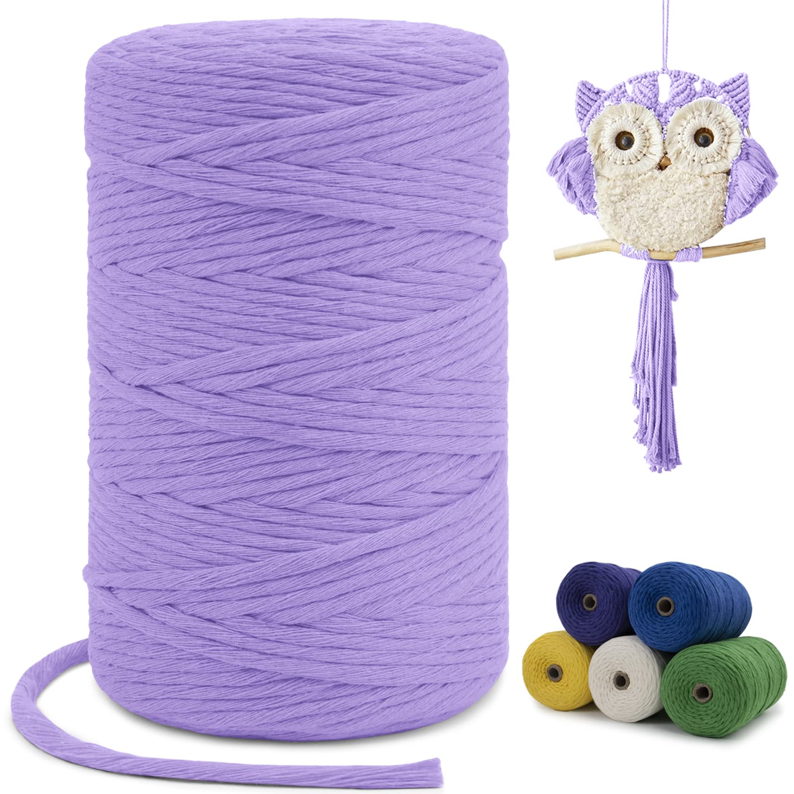 LEREATI Macrame Cord 3mm x 200m, Single Strand Thick Macrame Rope Yarn Natural Cotton Cord, Craft Macrame String for Plant Hanger, Wall Hanging, Knitting, DIY, Home Decorations (Light Purple) — image 1