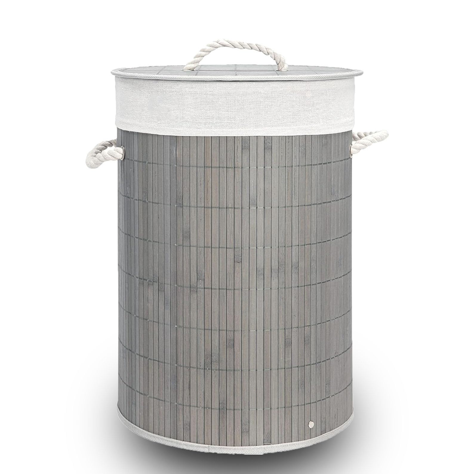 BONAFIDENatural Bamboo Laundry Basket With Lid, Storage Hamper with Removable Washable Lining, Clothes Washing Basket Bin Storage Box, Ideal Laundry Baskets Fabric for Bedrooms (GREY)