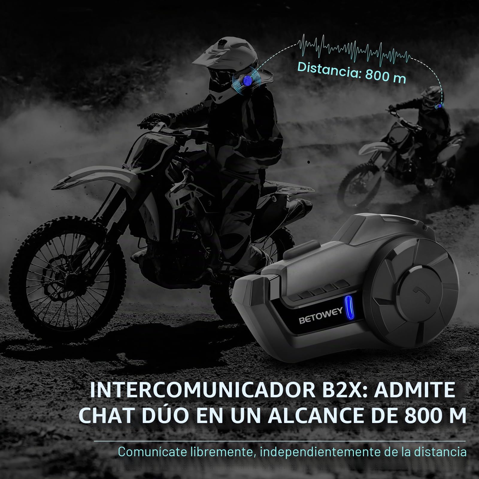 B2X Intercomunicador Casco Moto, Manos Libres Moto con Alcance de Intercomunicador de 800 Metros, Música, Radio FM y GPS - Doble
