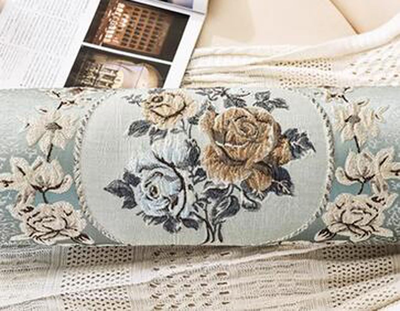 Candy Pillow Round Roll Cervical Bolster Cylindrical Round Neck Pillow Long Lumbar Support Sofa Cushion Decorative Sofa Throw Pillow (1, Blue)