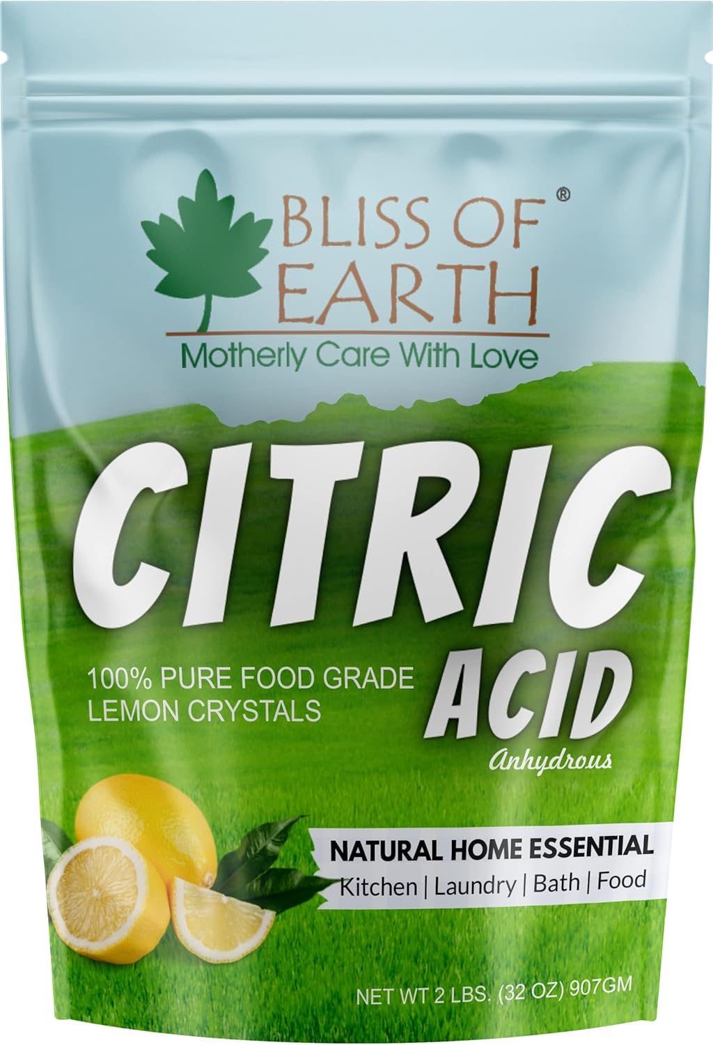 Bliss of Earth Citric Acid for Food, 100% Pure Food Grade Lemon Crystals, Natural Home Essential Powder for Cleaning, Citric Acid Powder for Cooking, Preserving, Laundry, & Canning – 907g