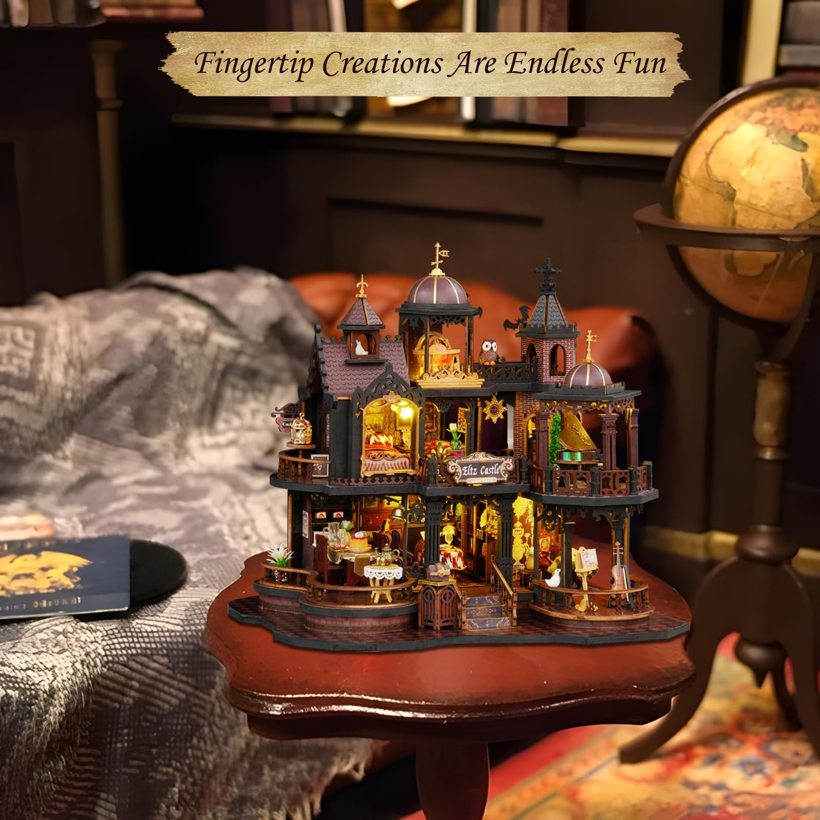 Kit fai da te per casa delle bambole in miniatura, fatto a mano, mini casa delle bambole 3D con mobili e luce calda a LED, kit di mobili in legno, decorazione per libri, libreria, idea regalo per