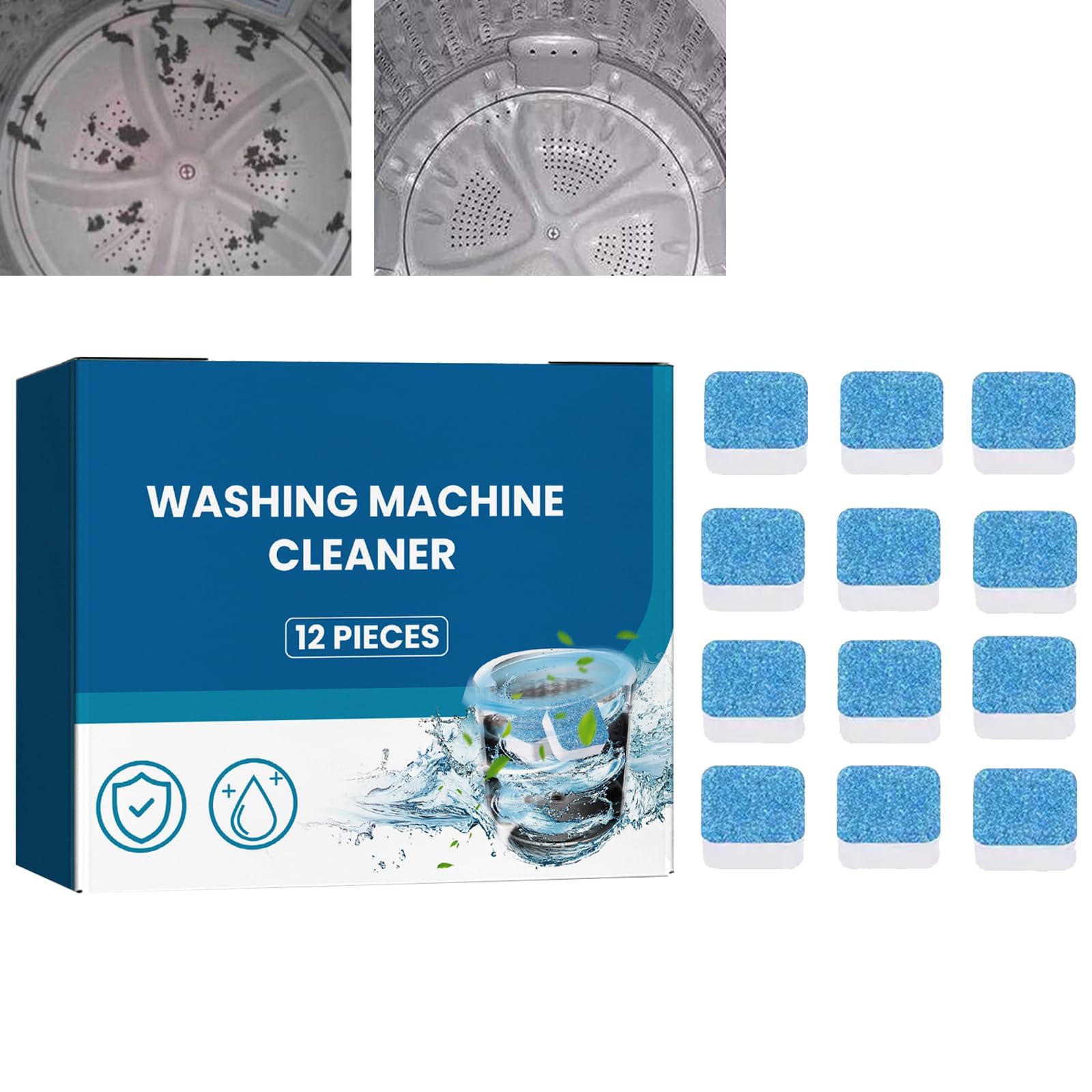 KASTWAVE Laundry Machine Cleaner Tablets, Washing Machine Cleaner Effervescent Tablets, Solid Washer Deep Cleaning Tablet, Triple Decontamination Remover with Natural Formula, Deep Cleaning Tablets