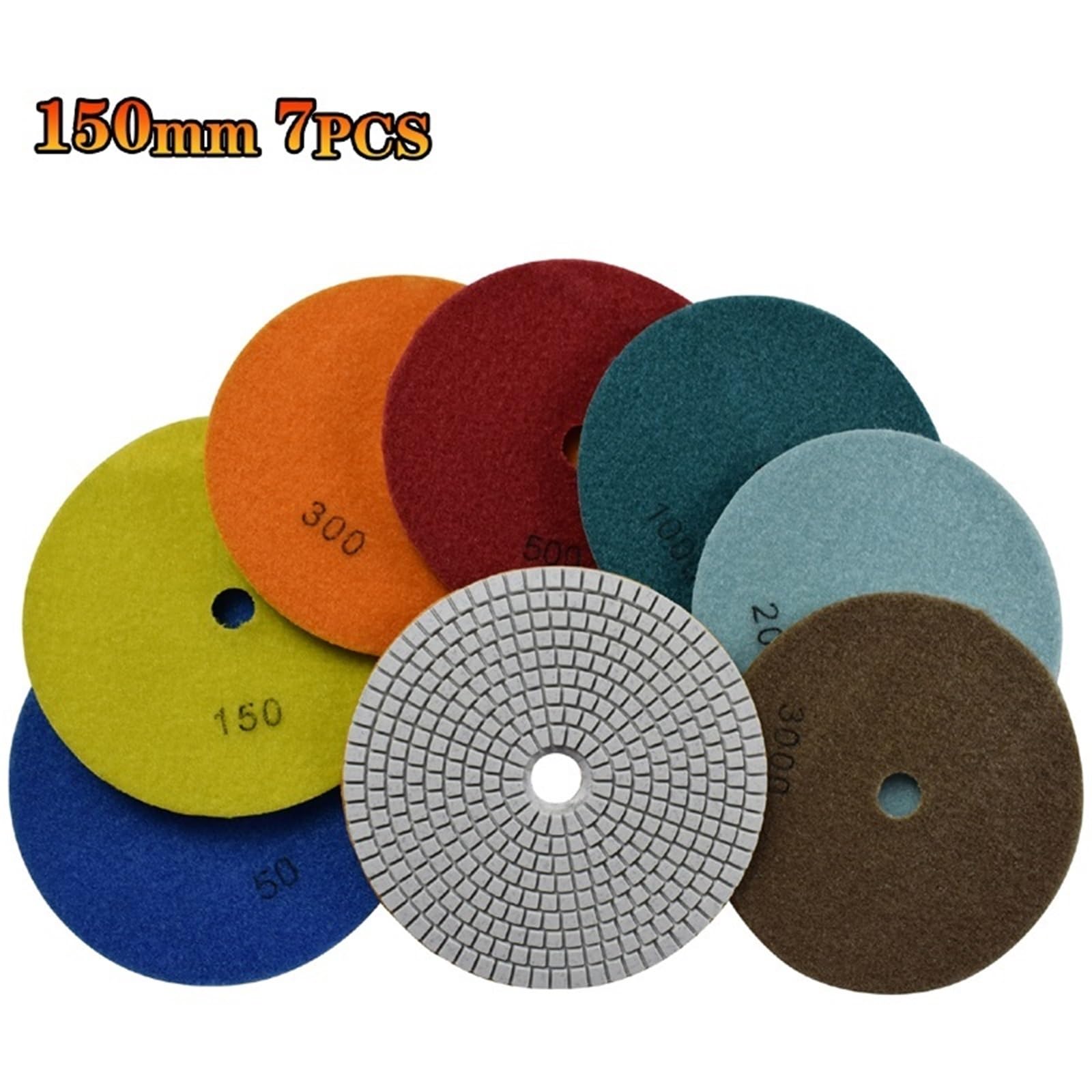 6-Zoll-Diamant-Polierpad, Nassschleifpapier for Schleifen von Beton, Stein, Marmor, Granit, Arbeitsplatte, 7 Stück