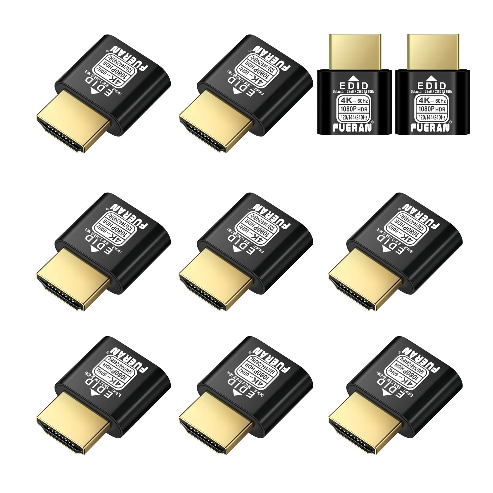 HDMI Dummy Plug 4K HDR,4K@60Hz、1440P@120/144Hz、1080P@120/144/240Hzedid Emulator Virtual Display Adapter,hdmi Headless Adapter-NEW-4K(default2160P) 10Pack
