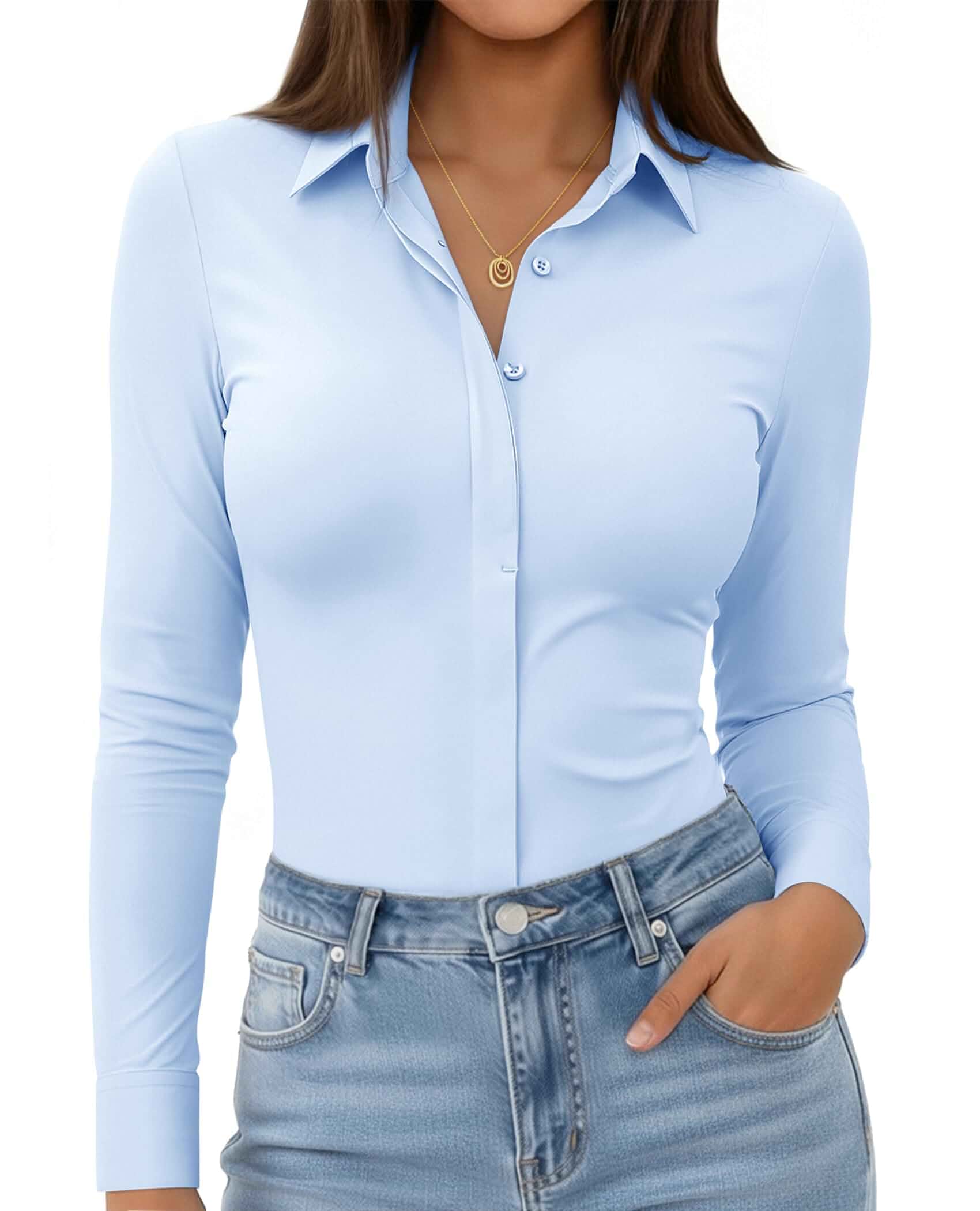 siliteelon Button Down Shirts for Women Work Blouse Business Casual Tops Long Sleeve Dress Shirt,Breathable Professional Workwear, Dressy Casual Blouses,Work Office Wear,Waitress and Server