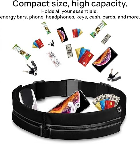 Miniatura 4 de Riñonera delgada para correr para hombres y mujeres, resistente al agua con puerto para auriculares y tira reflectante, soporte ajustable para