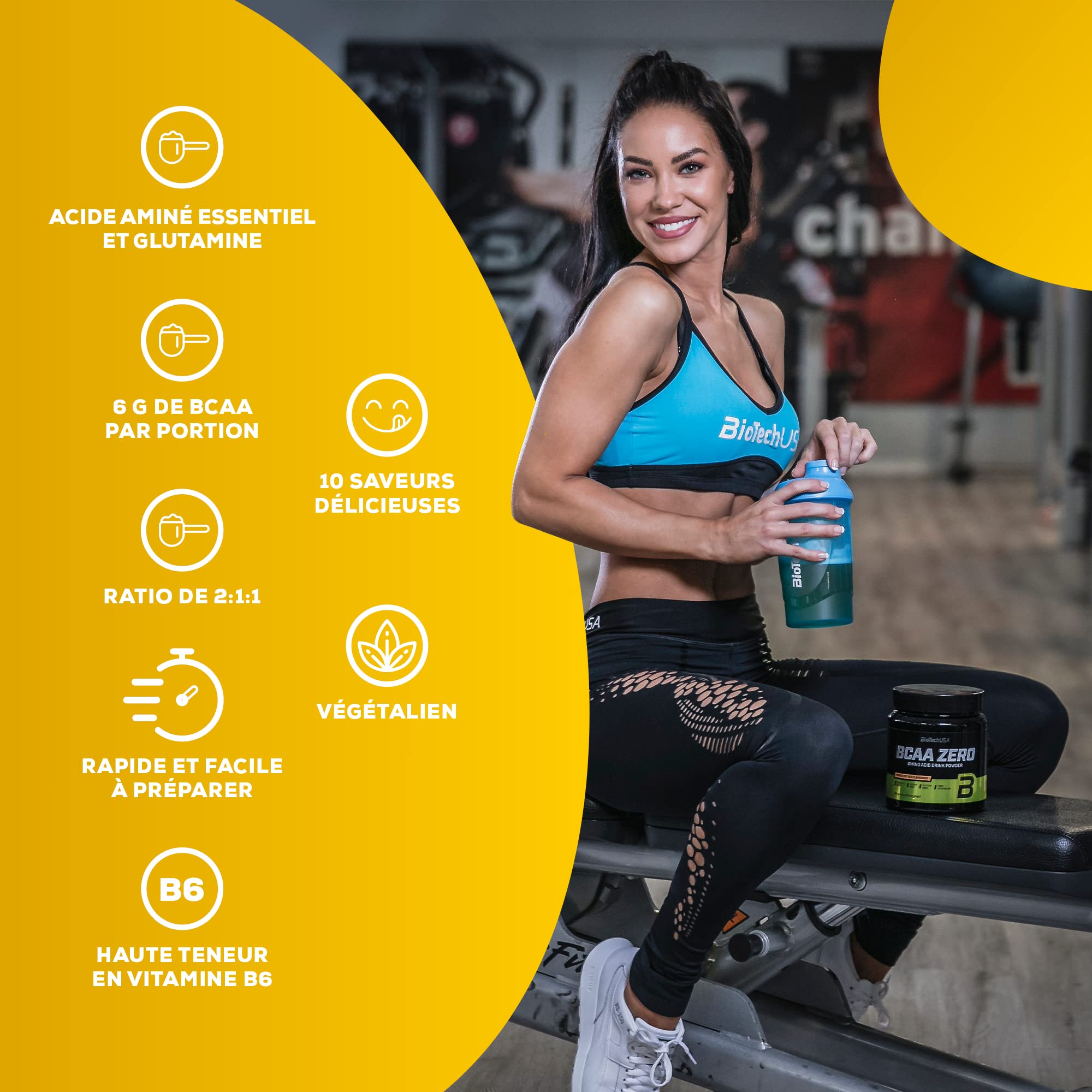 BioTechUSA BCAA Zero | Acides aminés essentiels en poudre | 6g BCAA avec L-Leucine instantanée | Vegan | Sans sucre, sans lactose, sans gluten, 700 g, Thé glacé à la pêche | Avec L-glutamine | Sans sucre | Formule d'acides aminés en poudre pour préparer d
