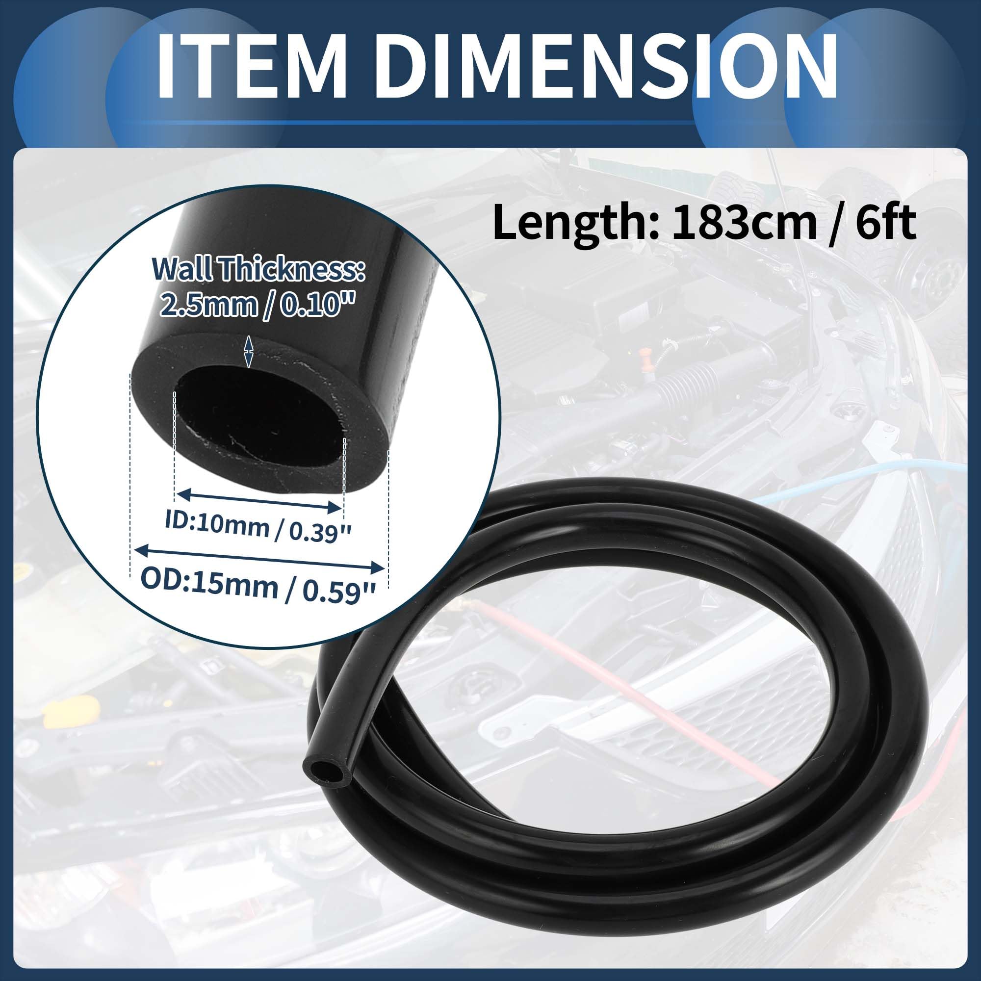 Tubo in Silicone per Aspirazione Motore 6FT 3/8" 10mm ID 2.5mm Spessore Auto Tubo in Silicone Nero ad Alta Temperatura
