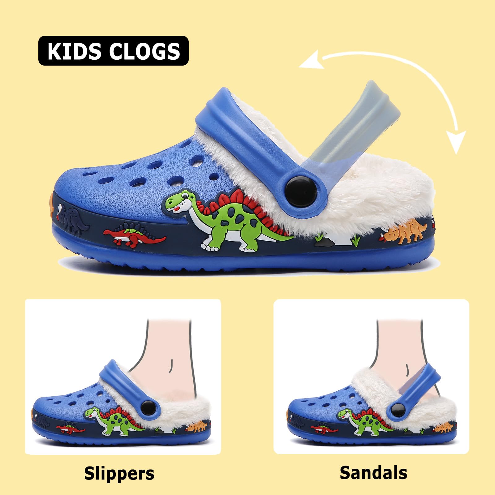 FLIOZY Kinder Zoccoli Invernali Warme Gefüttert Weichem Rutschfeste Gartenschuh Jungen Plüsch Pantoffeln Licht Hausschuhe Indoor Outdoor, Cotone Blu Royal, 30 EU