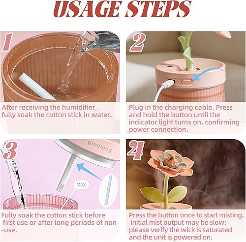 Miniatura 2 de Mini Humidificador Lindo 320mL con Niebla Fría con 2 Modos de Niebla, para Hogar/Guardería/Oficina, Mini Humidificador de Aire Portátil, Mini