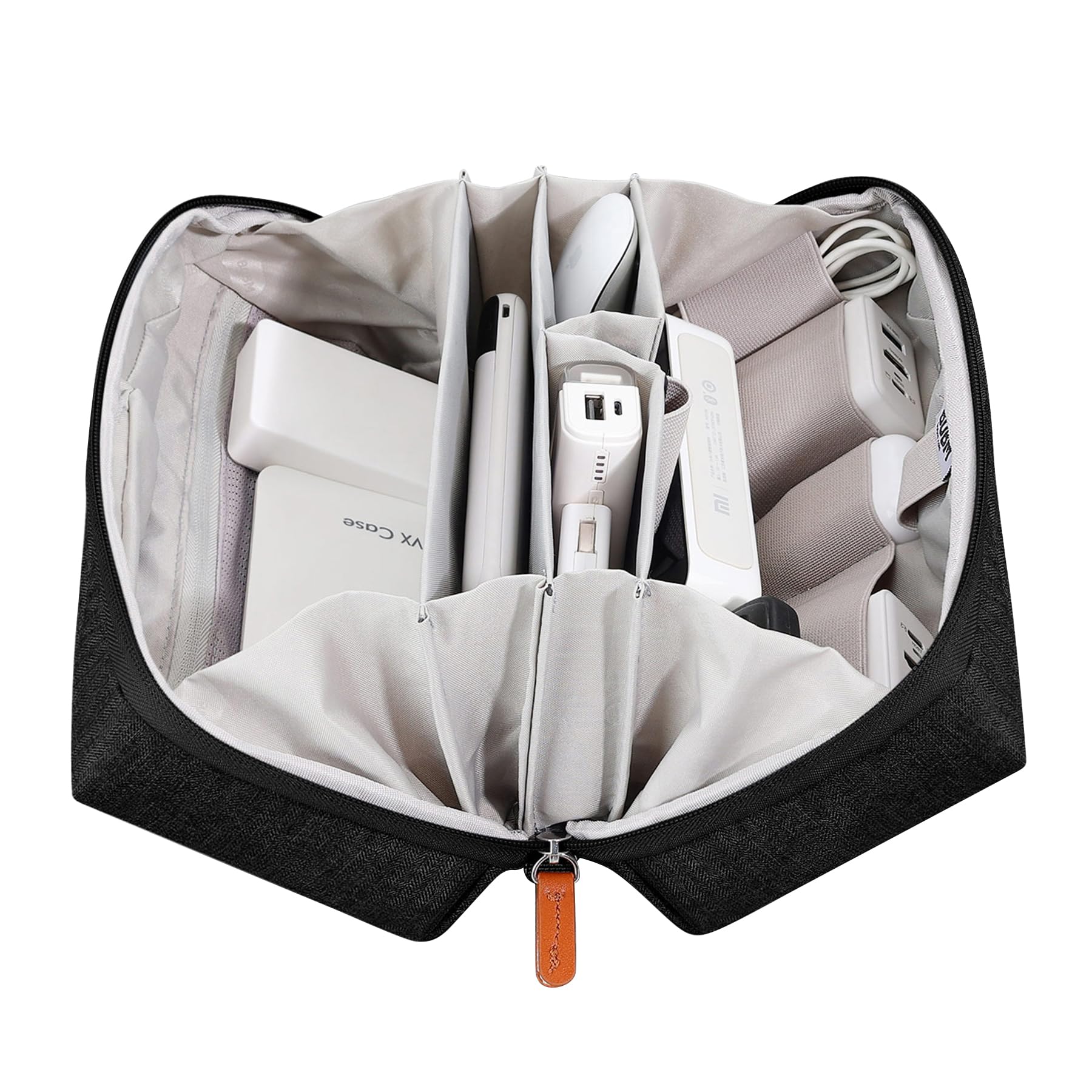 BUBM Electronic Organizer Accessory Tech Pouch for MacBook Charger, Cables, Hard Drive, Cords, Water-Resistant Storage Bag Slots for USB Adapter, Memory Card,Black