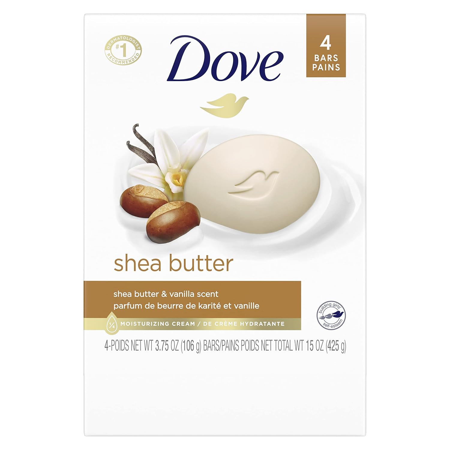 Dove Purely Pampering Beauty Bar for Softer Skin Shea Butter More Moisturizing than Bar Soap 3.75 oz, 4 Bars