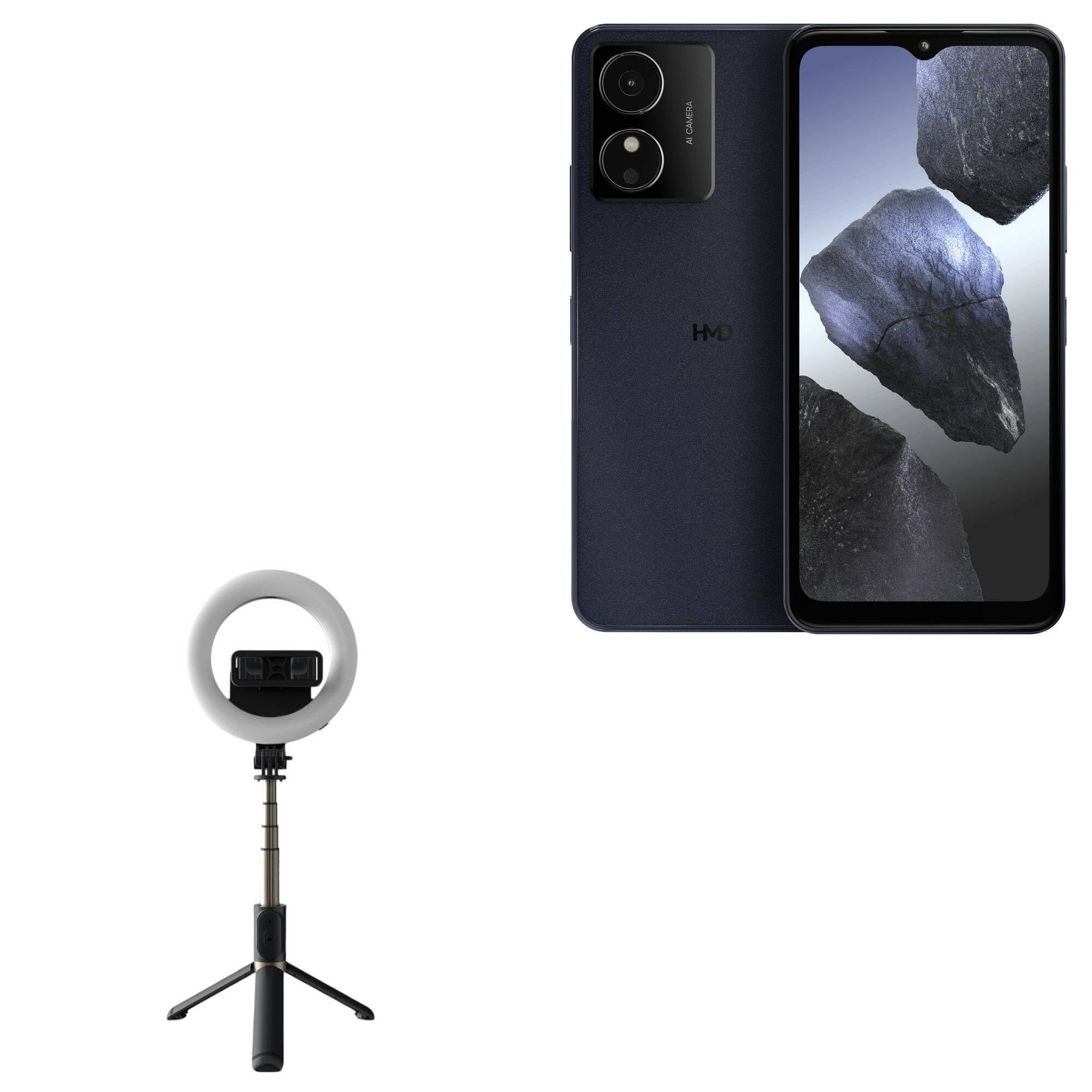 BoxWave Stand and Mount Compatible with HMD Key - RingLight SelfiePod, Selfie Stick Extendable Arm with Ring Light - Jet Black