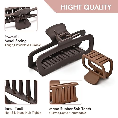 Miniatura 2 de Paquete de 8 pinzas grandes para el cabello grueso, rizado, largo, cuadrado, de sujeción fuerte, pinzas de mandíbula mate, medianas, grandes, pinzas