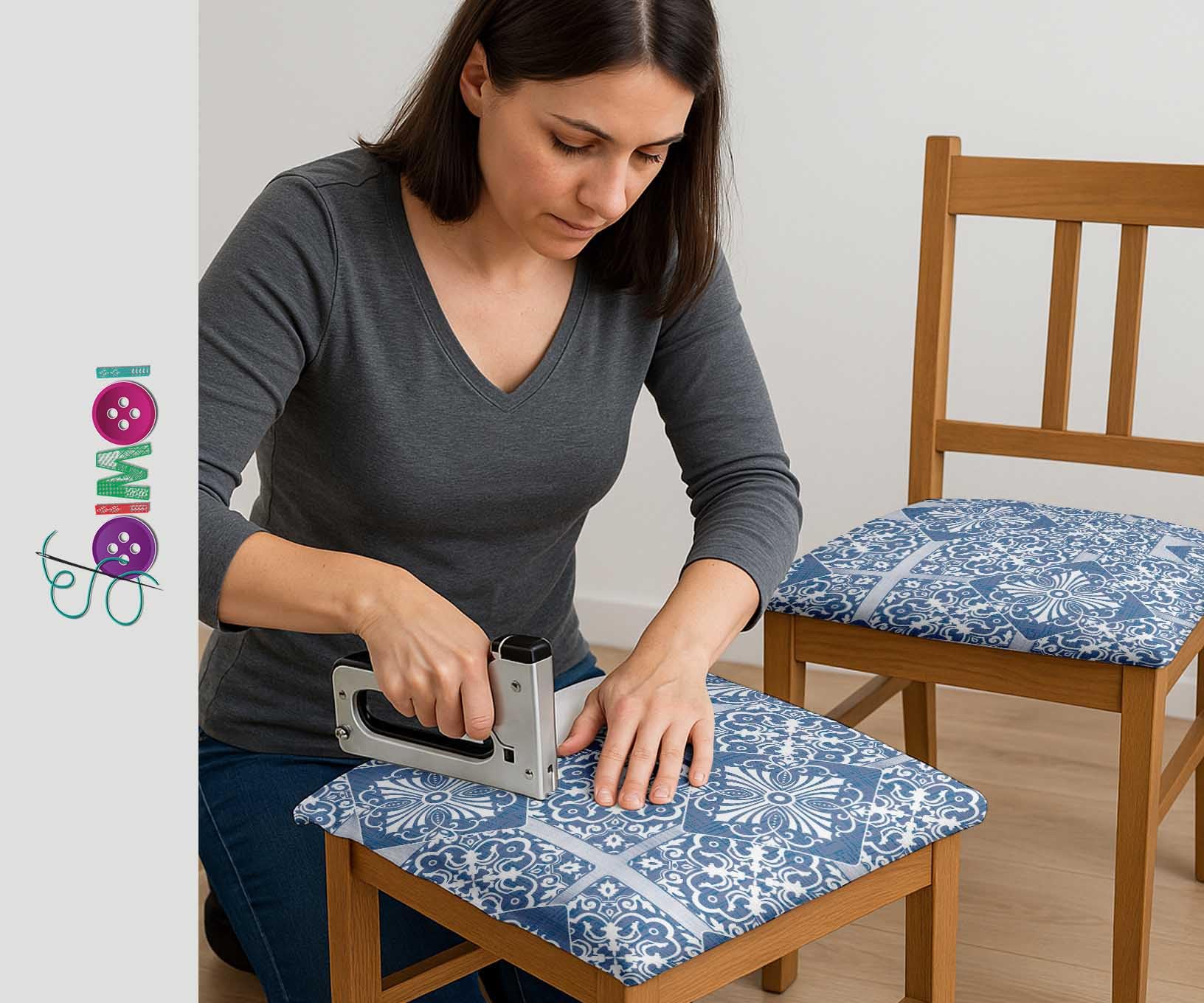 Soimoi Tela de lona de algodón - Patchwork estampado, azul | 142 cm de ancho | Ideal para costura, tapicería, bolsos, decoración del hogar y más