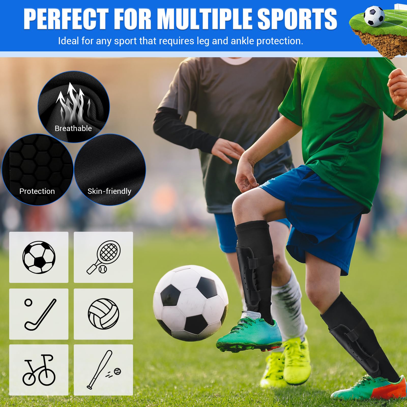 Parastinchi da calcio per bambini e ragazzi, parastinchi per bambini, a compressione, con cuscinetti a nido d'ape + parastinchi rigidi con cinghie regolabili, per allenamento e giochi di calcio