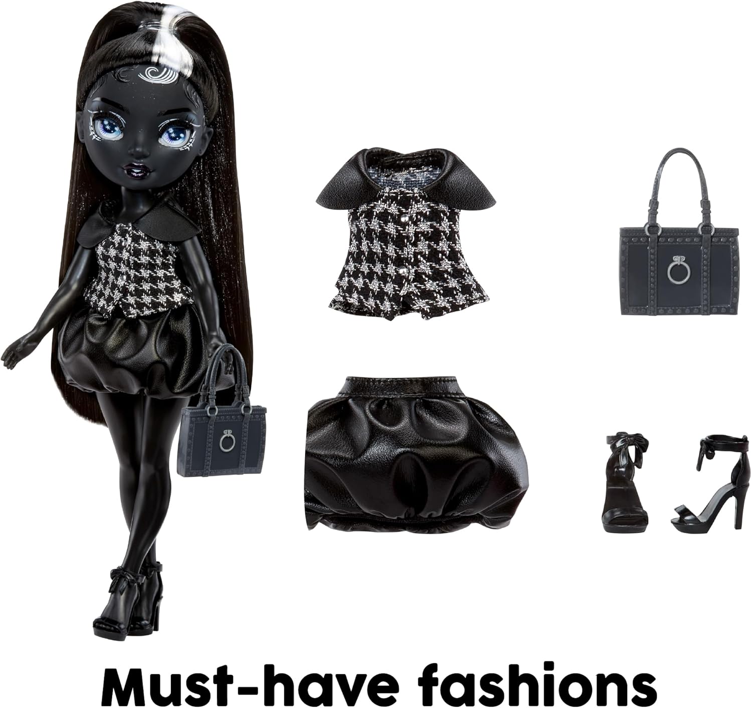 Rainbow High Shadow High Shanelle Onyx- Grayscale 11” Fashion Doll. Black hair. Black Outfit. Stylish Handbag, Great Gift for Kids 4-10 years Old - Image 2