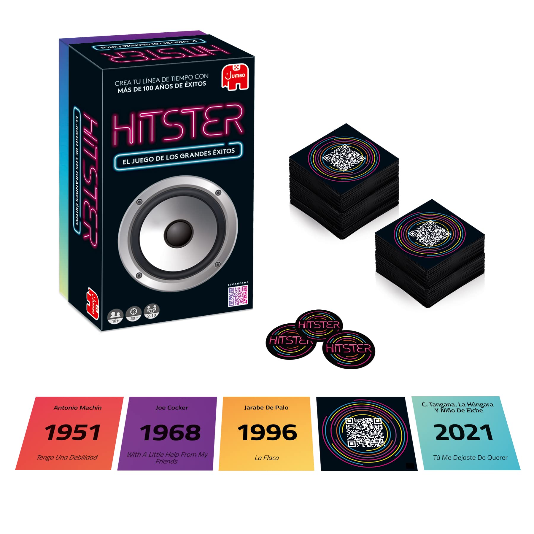 Hitster Original, Juego de Mesa Adultos y diviertido, Juego de Mesa Musical, a Partir de 16 años, de 2 a 10 Jugadores, App Gratuita, Juego de Fiesta, Español (ES)