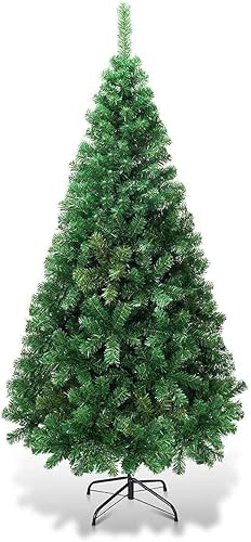 CHEFJOY - Árbol de Navidad artificial verde, lujoso árbol de Navidad realista con puntas de ramas de PVC y soporte de metal plegable, pino sin