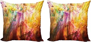 Ambesonne Modern Throw Pillow Cushion Cover Pack of 2, Rainbow Water Painting Colored on a Canvas Painting Like Vision Image Print, Zippered Double-Side Digital Print Decor, 24", Multicolor