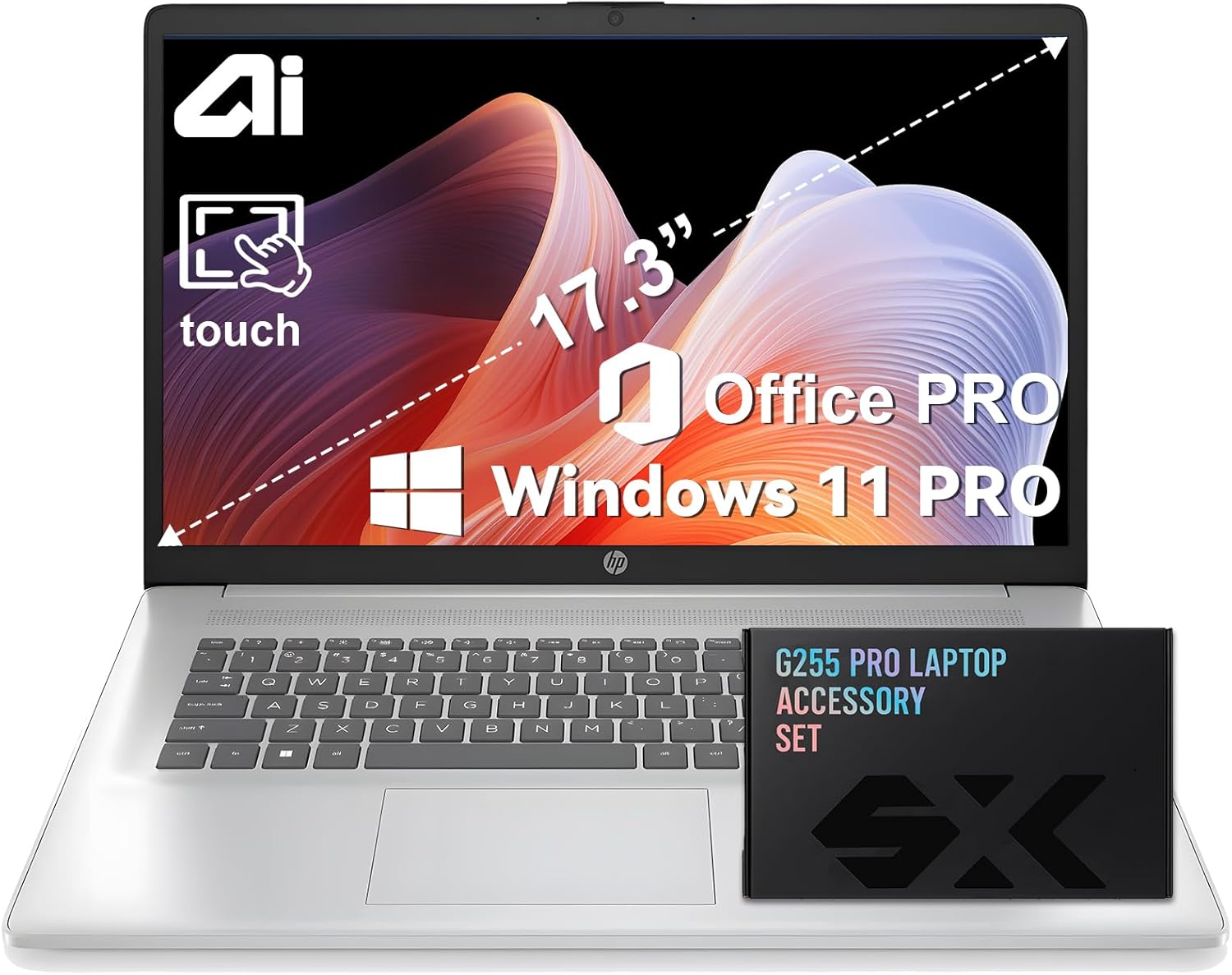 HP 17.3" Touchscreen Laptop, Intel Core i7-1355U up to 5.0GHz, 32GB DDR4 RAM, 1TB PCIe SSD, HD+ Display, Wi-Fi 6, Webcam, Numeric Keyboard, Windows 11 Pro, Office Pro, Silver with Accessories Kit