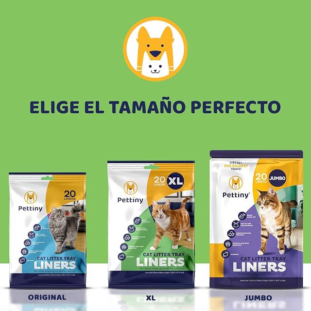 Foto 8 de 8 de Pettiny 20 Bolsas Higiénicas XL para Bandejas de Gato Forros Resistentes con Asas para Areneros Extra Grandes