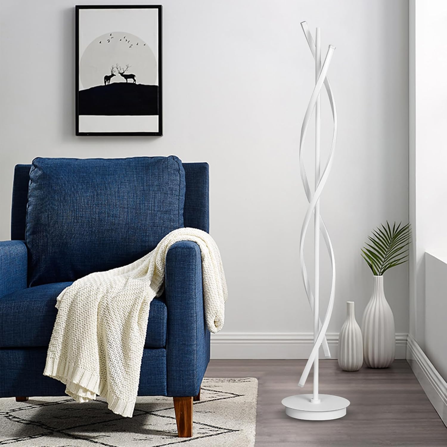 Lampy Podłogowe Led Do Salonu Nowoczesna Lampa Stojąca Ściemnialna Kreatywna Lampa Narożna Ściemnialna Zdalnie Sterowana 3-kolorowa Spiralna Lampa Podłogowa Do Czytania, White