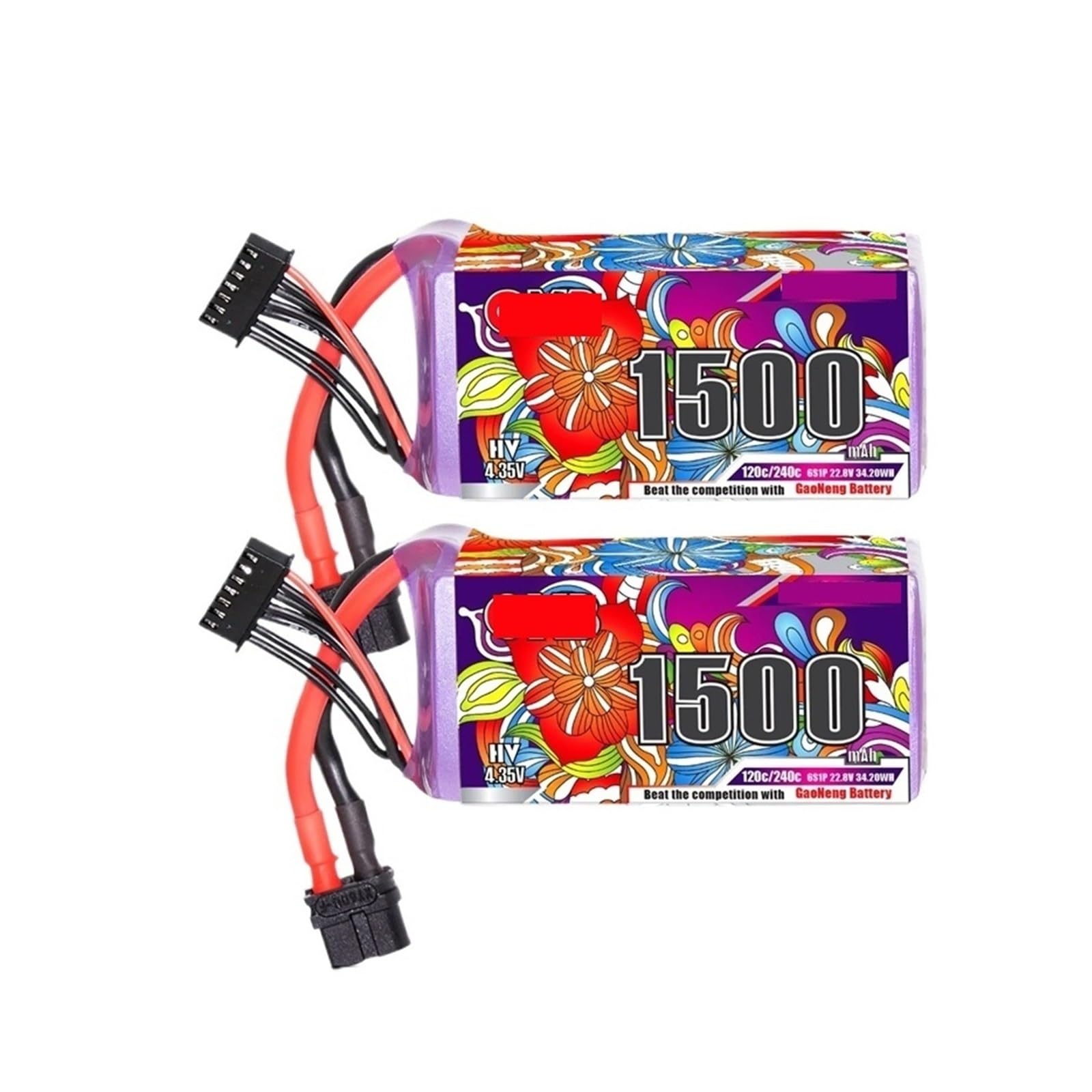 Batteria Lipo 6S 1500mAh 120C/240C, Compatibile con Batteria RC Helicopter Quadcopter FPV Racing Drone XT60 22.8V(2PCS 1500mAh 6S)