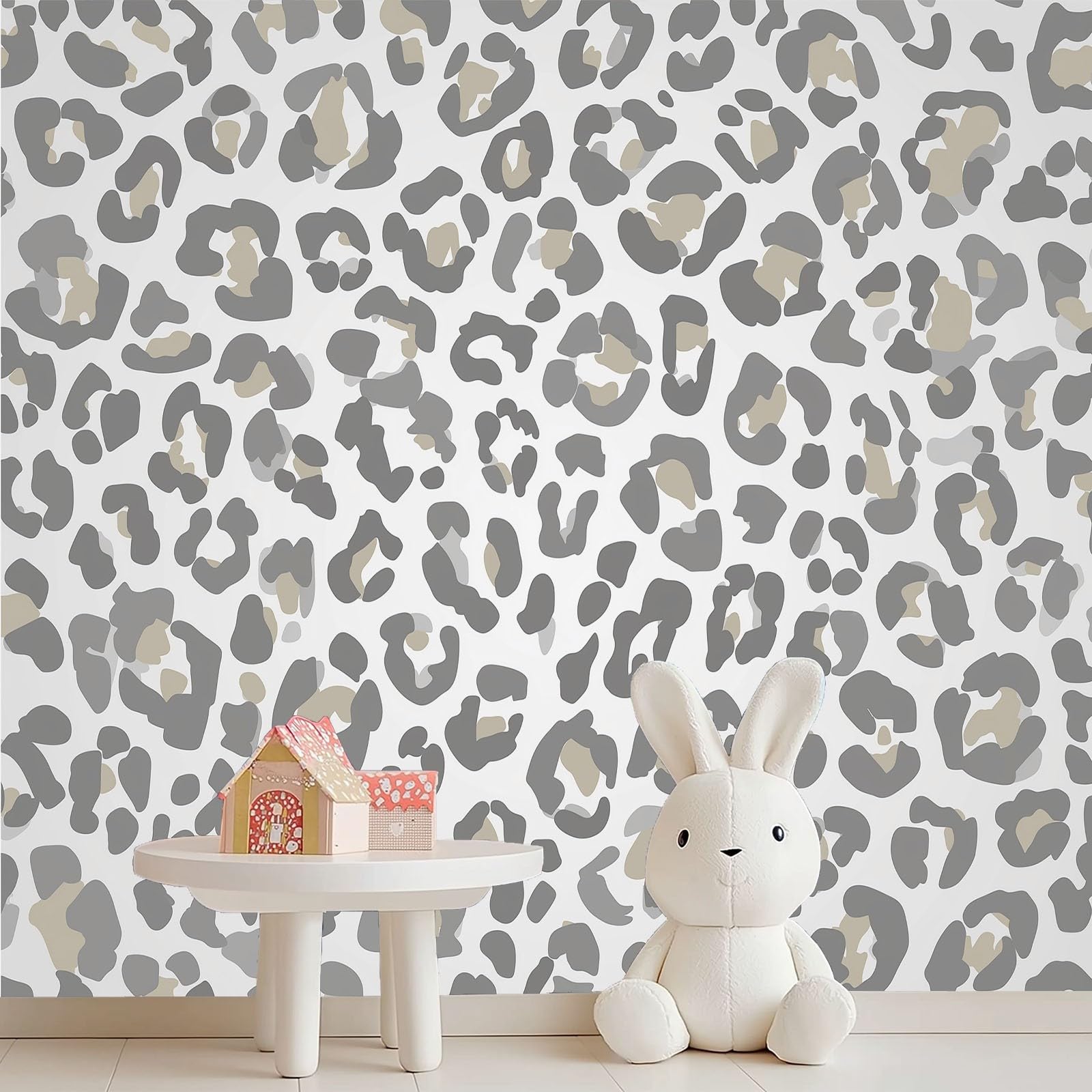 Papel Pintado Camuflaje Animal Manchas De Leopardo Fotomurales No Tejido, 400 x 280 cm Murales Decoración de Pared, Papel Pintado Tejido No Tejido Personalizado Para Salón Dormitorio, Gris