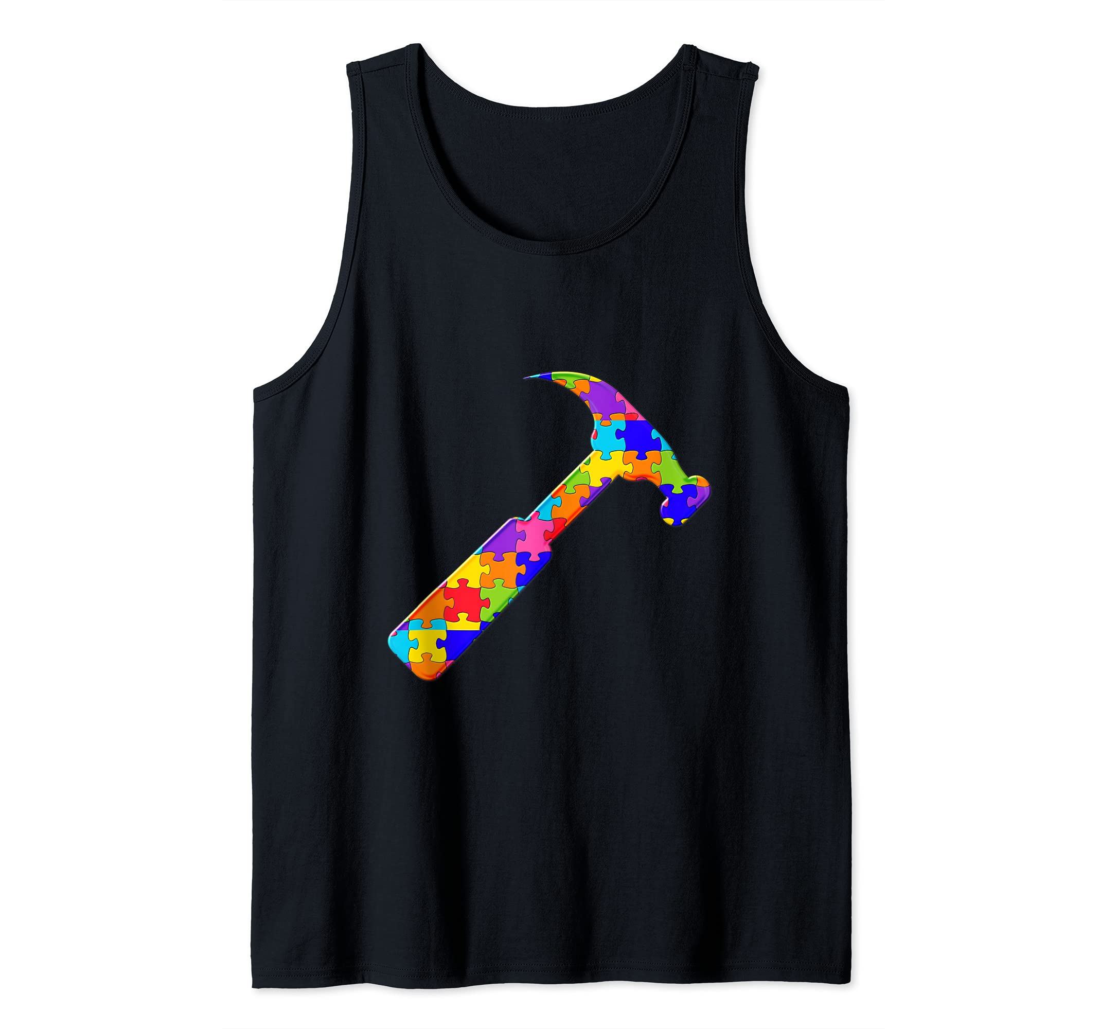 Carpenter Hammer Jigsaw Autism Puzzle Tank Top, Black