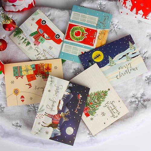 Miniatura 4 de Tarjetas de felicitación de Navidad 3D, paquete de 6 tarjetas de regalo de Navidad con sobres, tarjetas navideñas de Papá Noel, alce, muñeco de