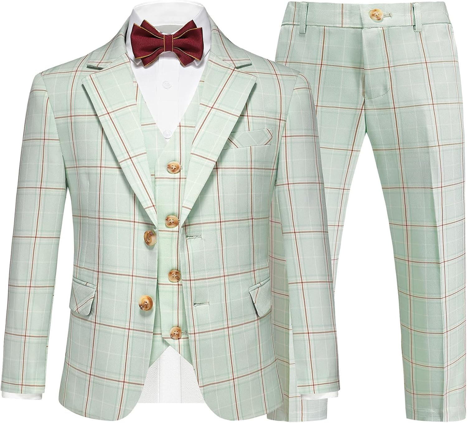 Boys Tuxedo Suits Size 4-16 Plaid Stripe Dress Suit Jacket for Boys 3 Piece Tweed Pinstripe Slim Fit Suits Set