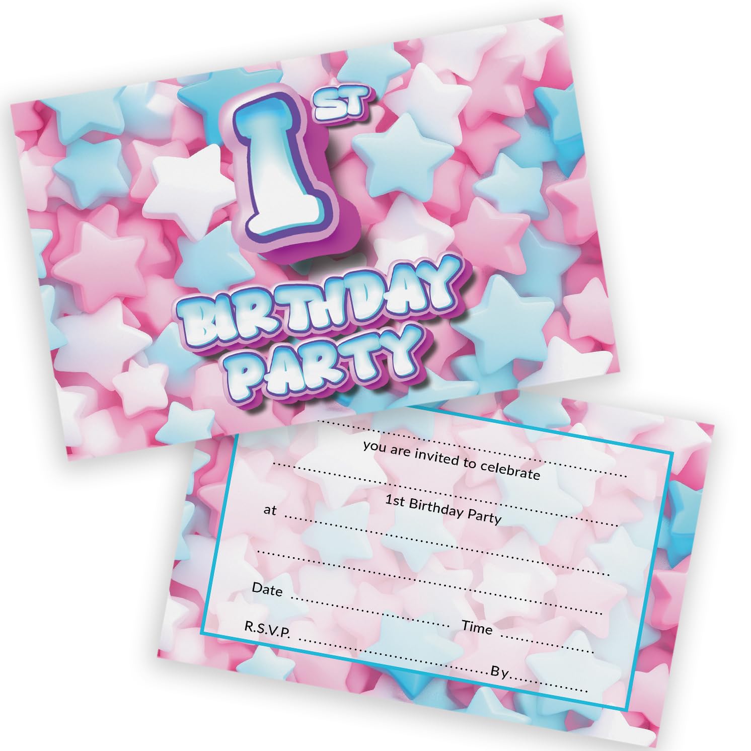 1st Birthday Party Invitations Kids - Sweet Marshmallow 20 Pack - Childrens Birthday Invitations for Boys/Girls A6 Bday Party Invites Invitation Cards with Folding Envelopes