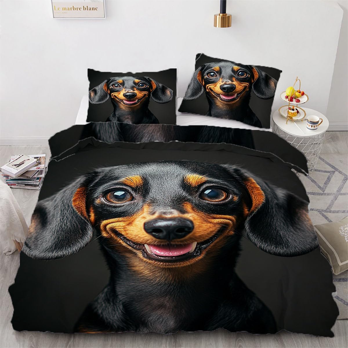 NDXRWDZR Single Bedding Set Black Dachshund Duvet Cover for Kids Soft Hypoallergenic Microfiber Duvet Cover with Zipper Closure, 1 Duvet Cover 135x200 cm + 2 Pillowcases 50x75 cm