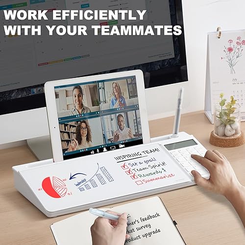 Vista 98 de TSJ OFFICE - Pizarra blanca para escritorio que se borra en seco para oficina, hogar y estudiantes, soporte para teclado de computadora, Base