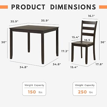 24/7 Shop at Home Cassian Traditional Solid Wood 5 Piece Dining Table Set, Space Saving Furniture for Small Apartments, Kitchen, Breakfast Nook, Espresso